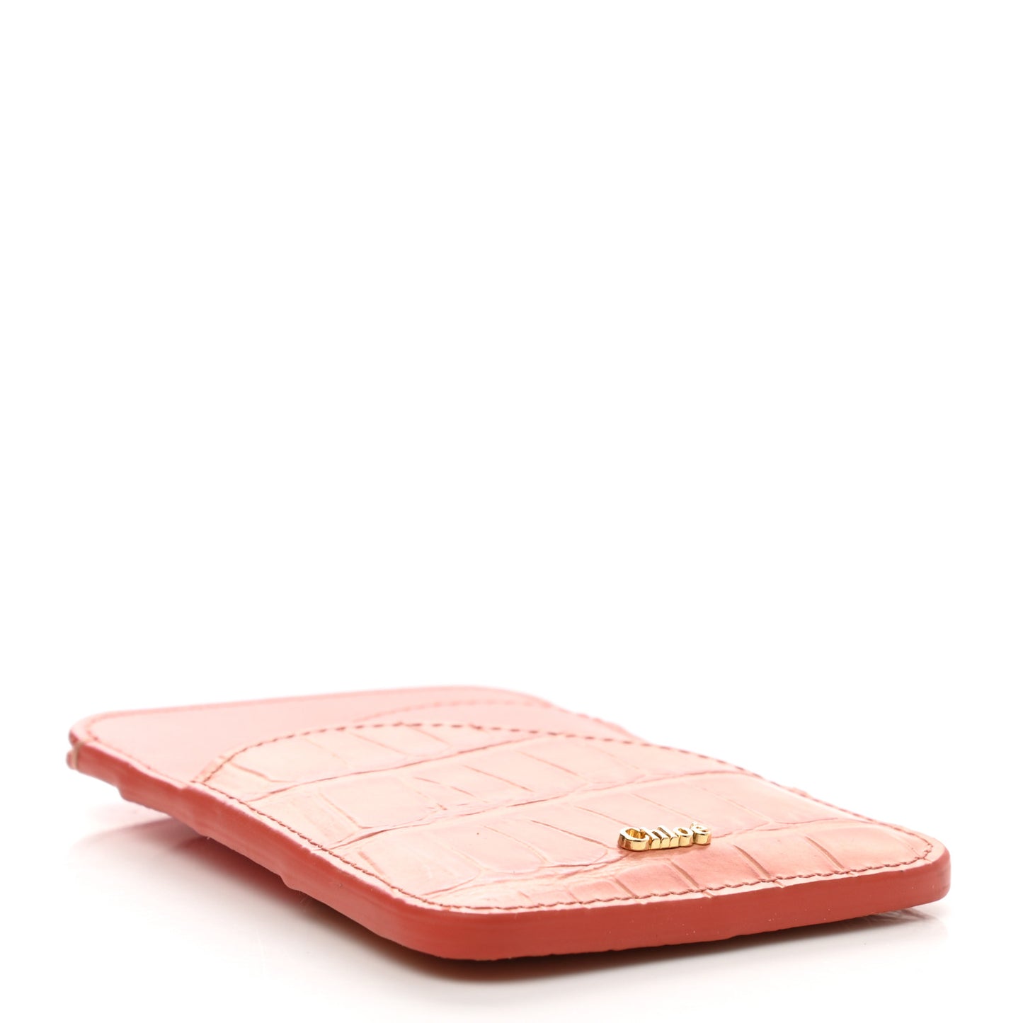 Calfskin Crocodile Embossed Walden Card Holder Tawny Orange