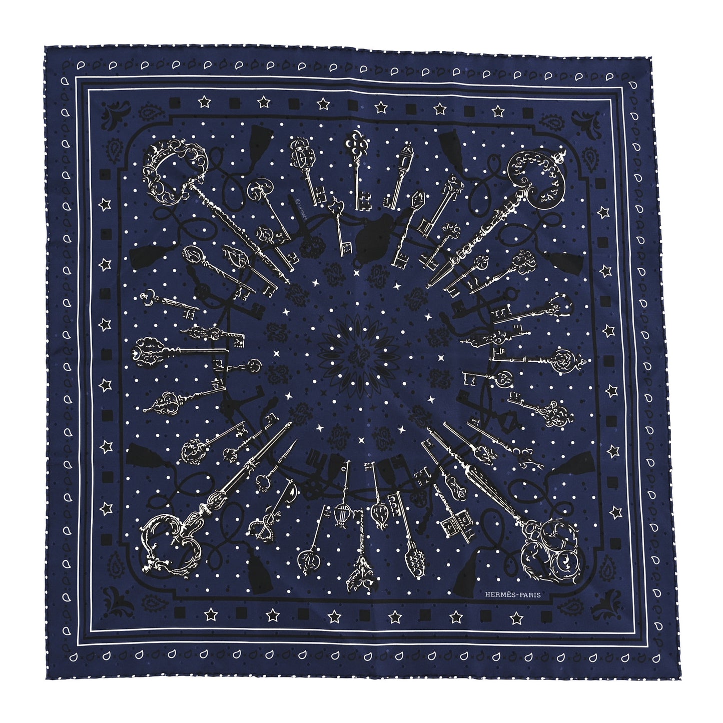 Silk Les Cles Bandana Scarf Marine Black White