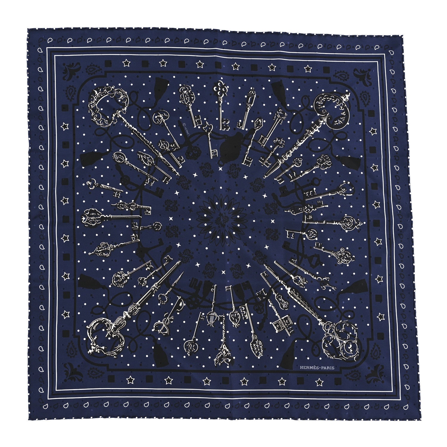 Hermes Silk Les Cles Bandana Scarf Marine Black White 1 of 4
