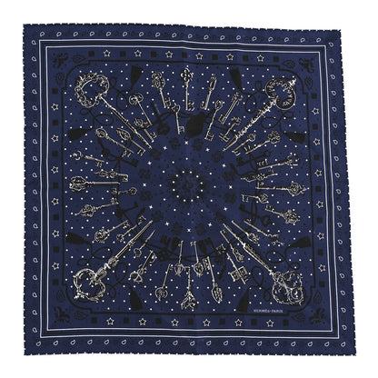 Hermes Silk Les Cles Bandana Scarf Marine Black White 1 of 4