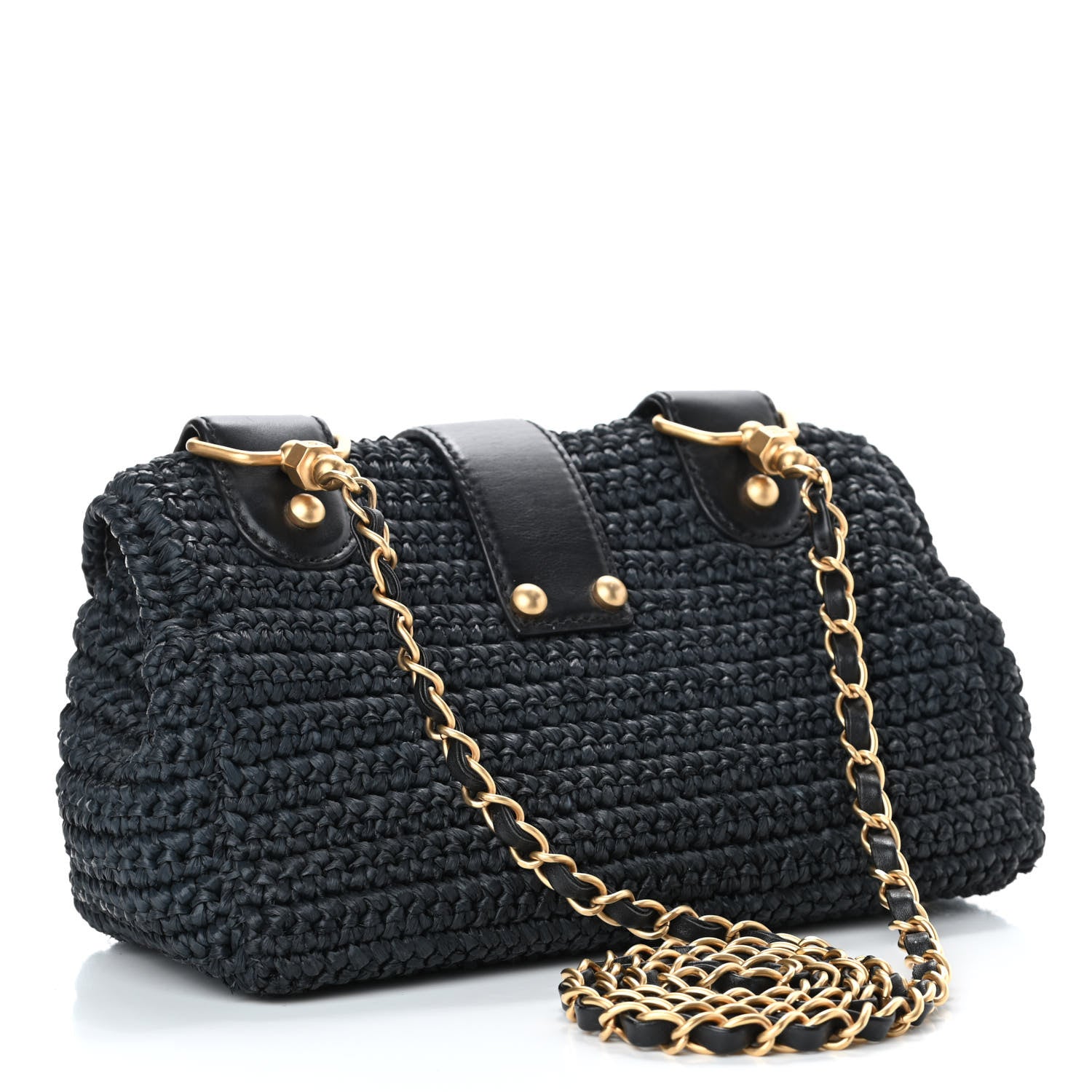 Chanel Straw Raffia Shoulder Bag Black 2 of 4