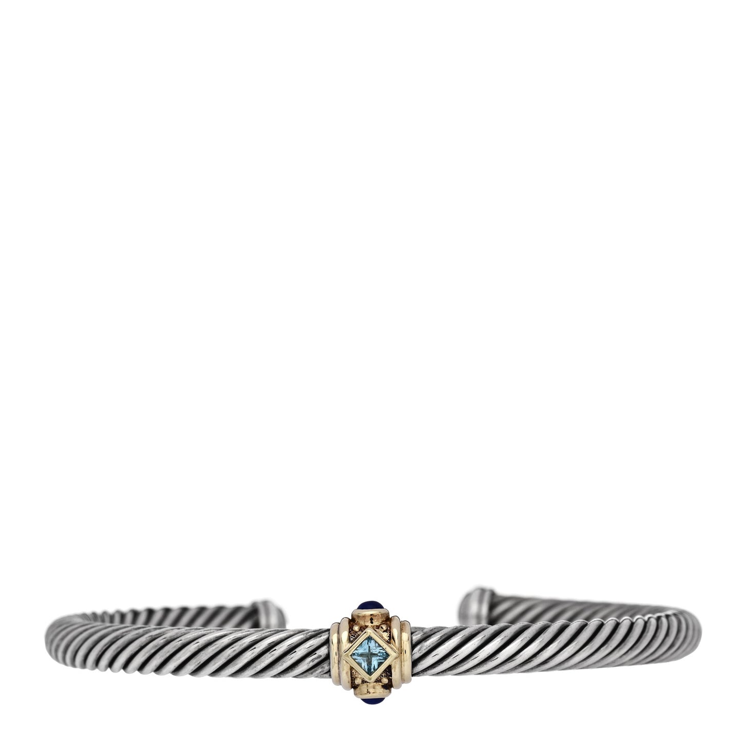 Sterling Silver 14K Yellow Gold Blue Topaz Lapis Lazuli 5mm Cable Renaissance Station Bracelet