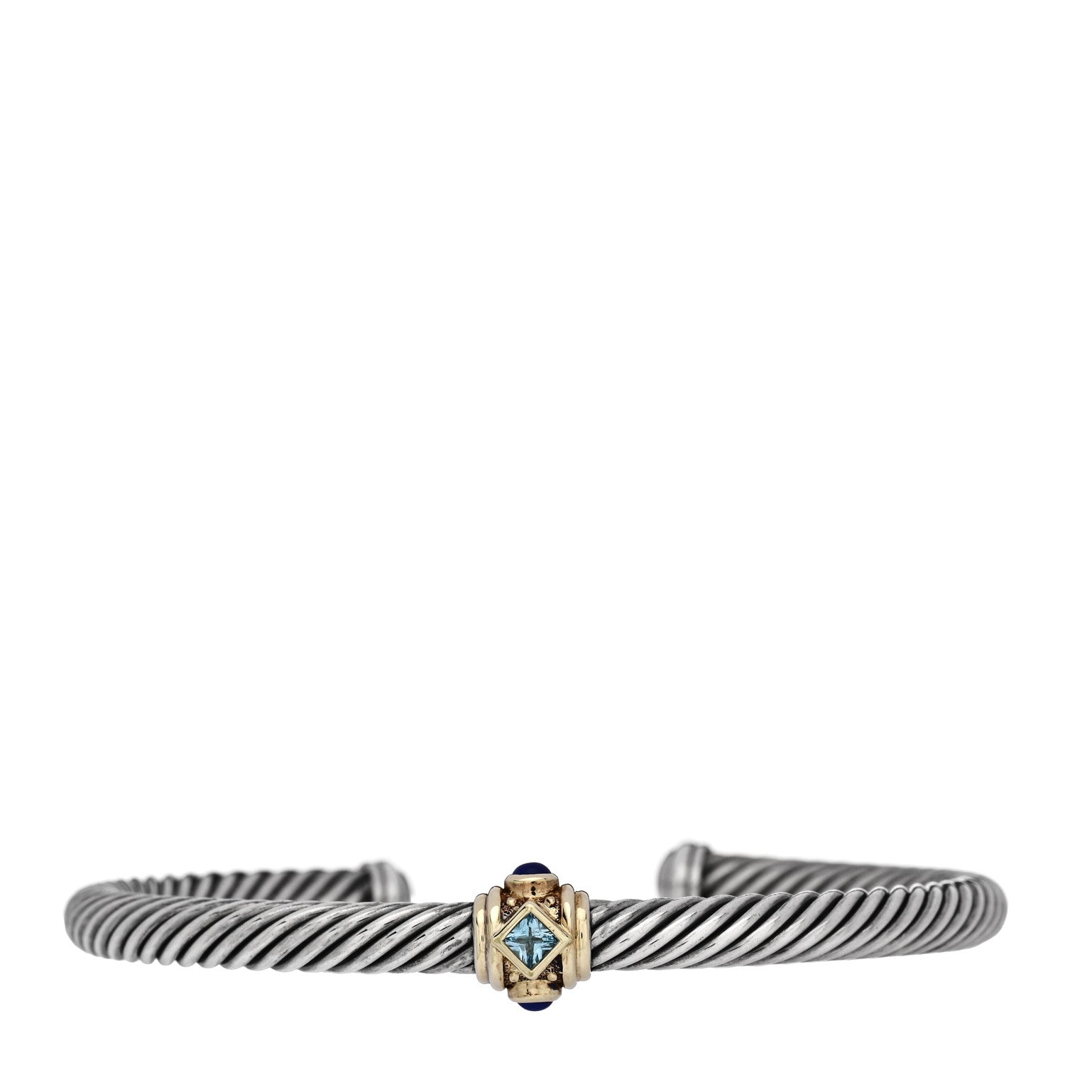 David Yurman Sterling Silver 14K Yellow Gold Blue Topaz Lapis Lazuli 5mm Cable Renaissance Station Bracelet 1 of 3