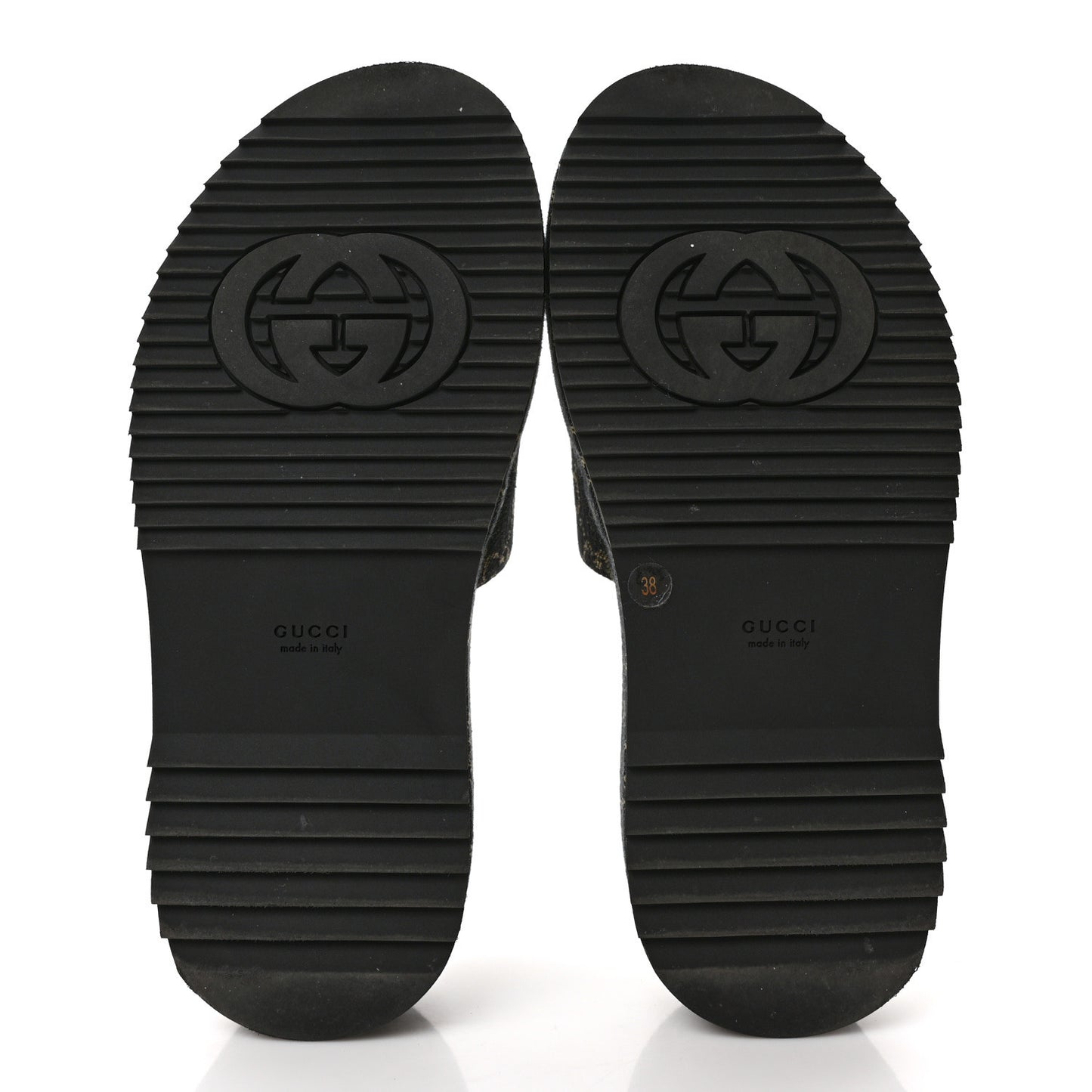 Jacquard Black Denim GG Monogram Angelina Platform 55mm Slide Sandals 38 Black Ivory