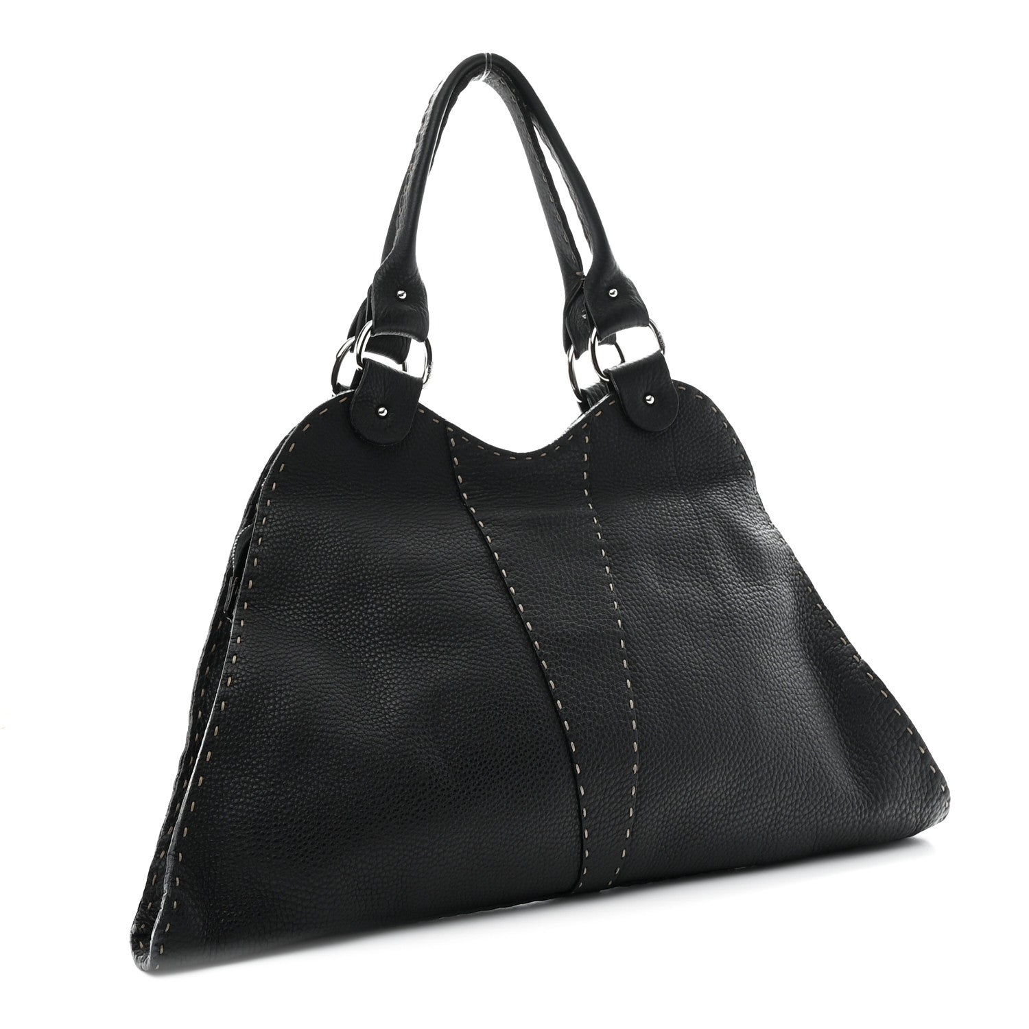 Fendi Calfskin Romano Selleria Diablo Large Shopper Black 1834011