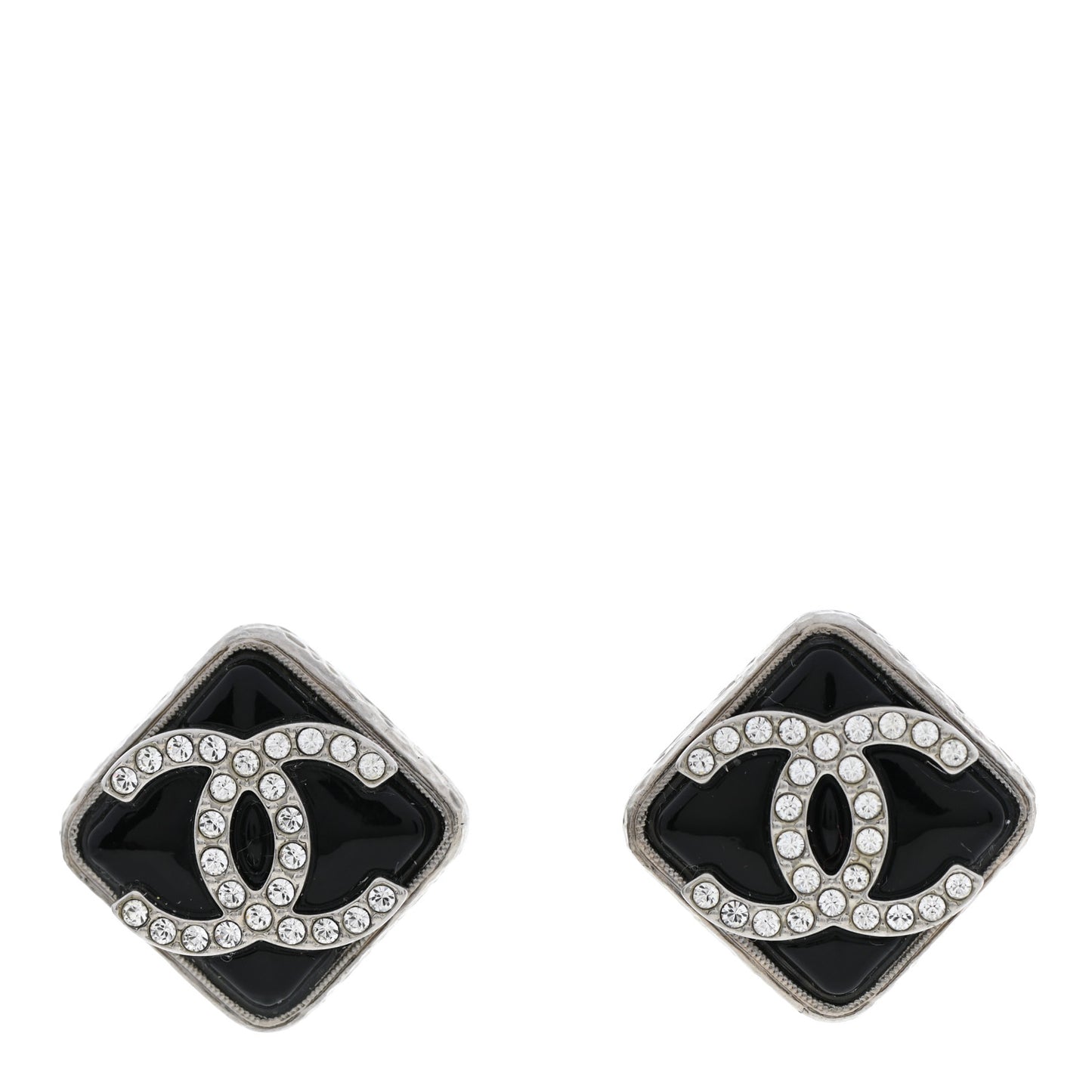 Crystal Square CC Earrings Silver Black