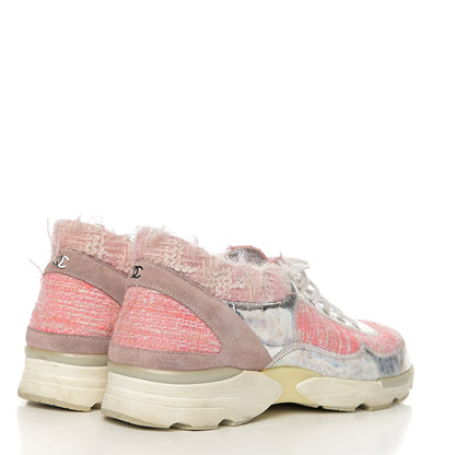 Chanel Tweed Suede Calfskin Sneakers 39 Silver Pink 4 of 11