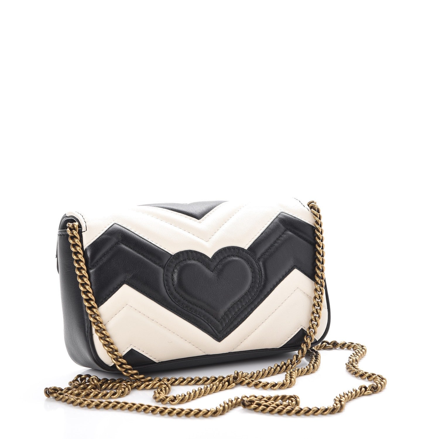Gucci Calfskin Matelasse Super Mini GG Marmont Shoulder Bag Black White 4 of 10
