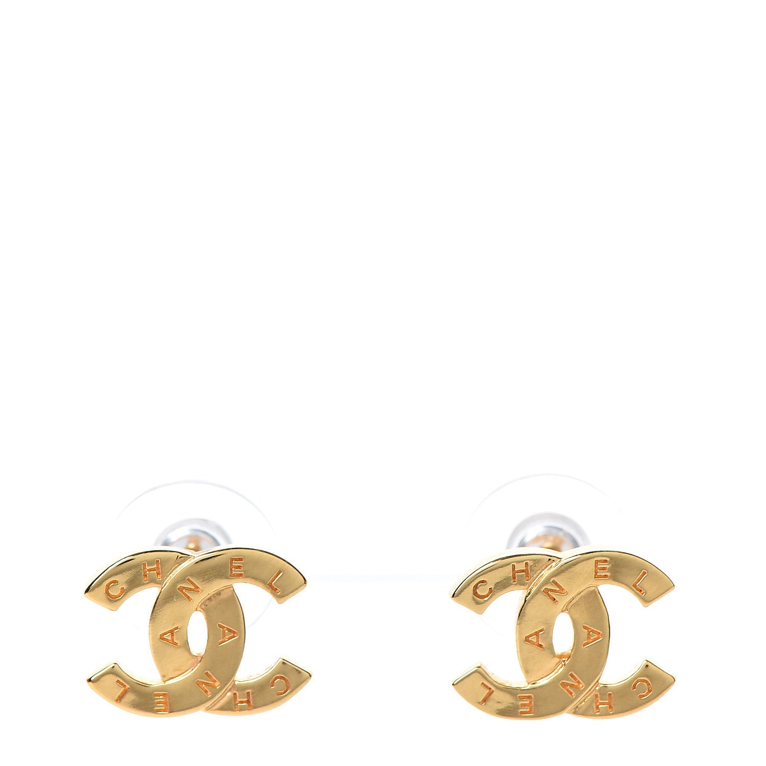 Chanel Metal CC Paris Button Stud Earrings Gold 1 of 5