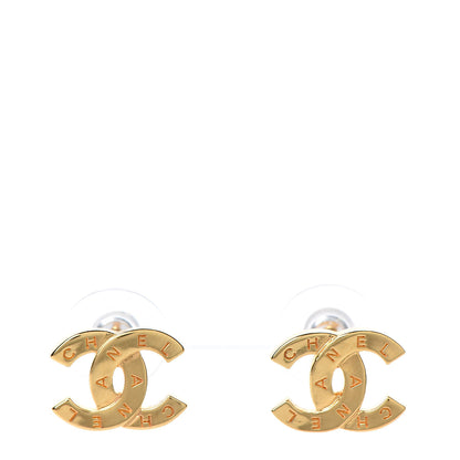 Chanel Metal CC Paris Button Stud Earrings Gold 1 of 5