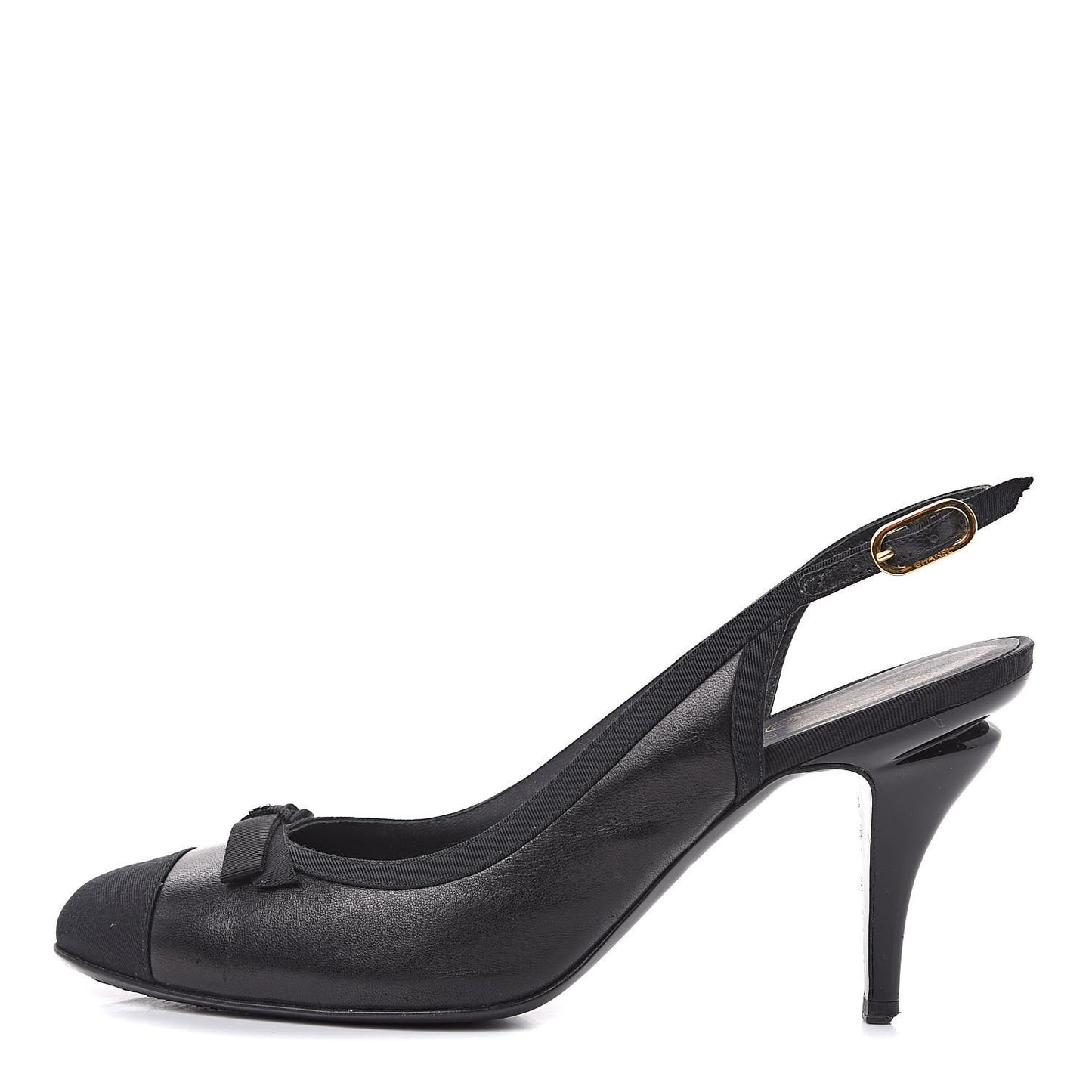 Lambskin Grosgrain Cap Toe CC Slingback Pumps 39.5 Black