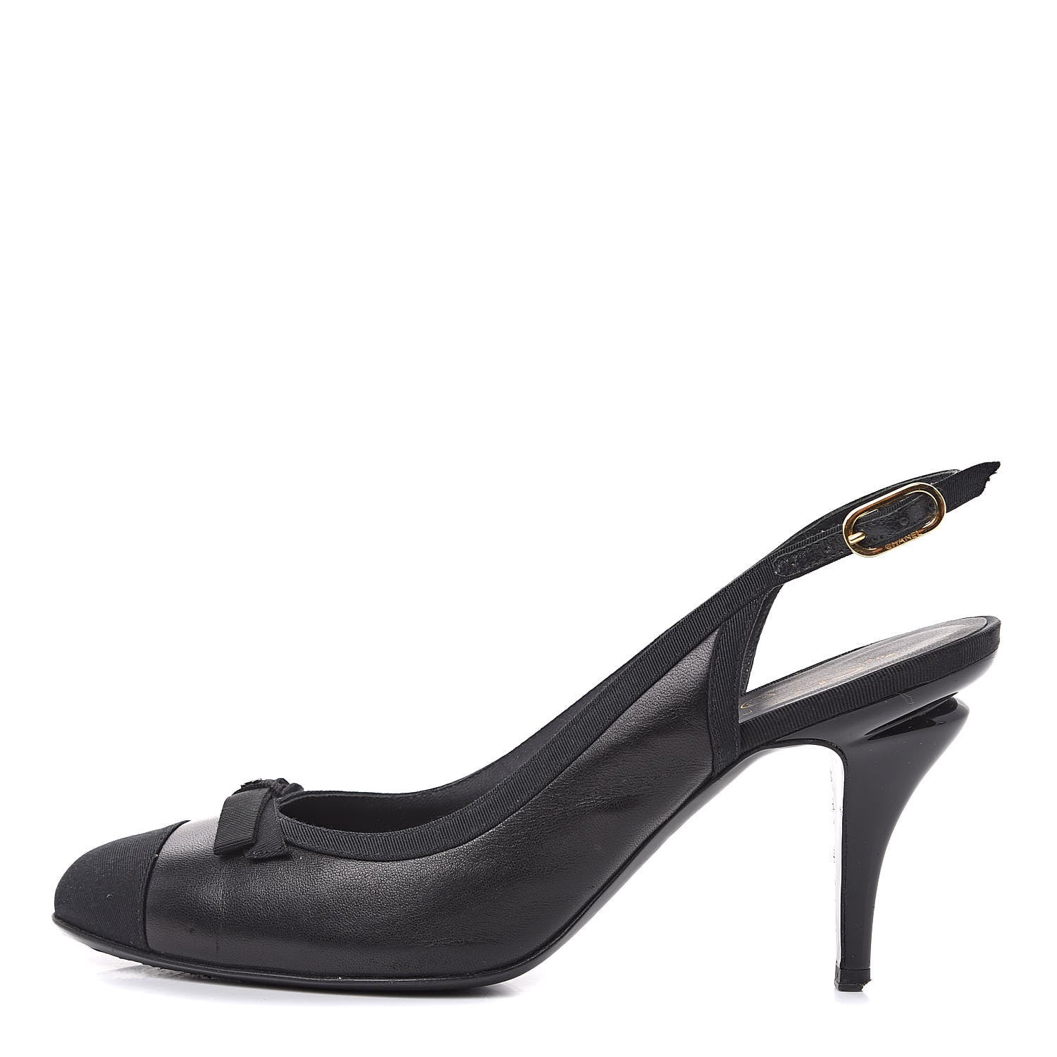 Chanel Lambskin Grosgrain Cap Toe CC Slingback Pumps 39.5 Black 1 of 10