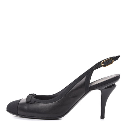 Chanel Lambskin Grosgrain Cap Toe CC Slingback Pumps 39.5 Black 1 of 10