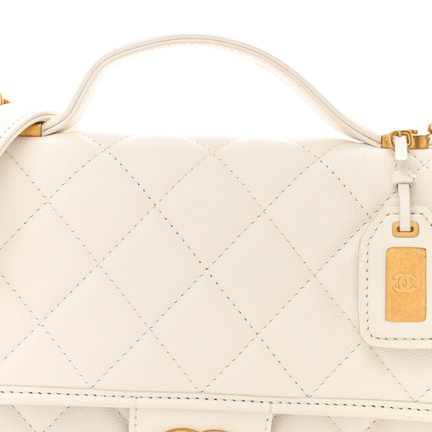 Caviar Quilted School Memory Small Top Handle Flap White