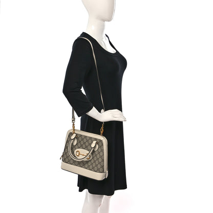 Gucci GG Supreme Monogram Azalea Calfskin Small Horsebit 1955 Top Handle Bag Beige Ebony Mystic White 2 of 9