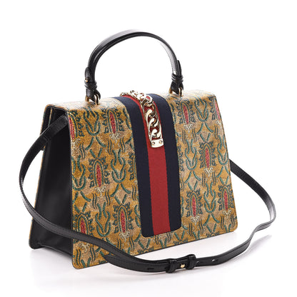 Gucci Iridescent Brocade Medium Sylvie Top Handle Bag Gold 3 of 9