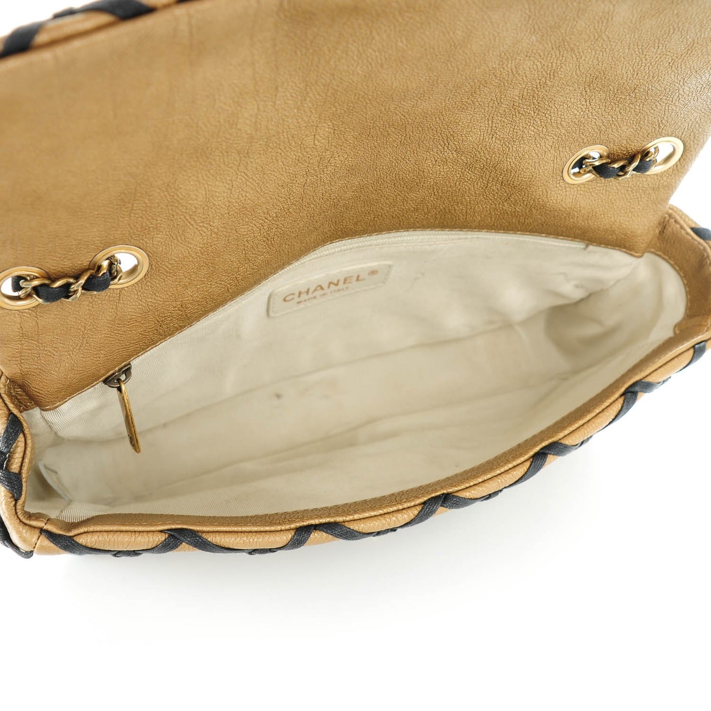 Calfskin Small Canebiers Net Flap Dark Gold