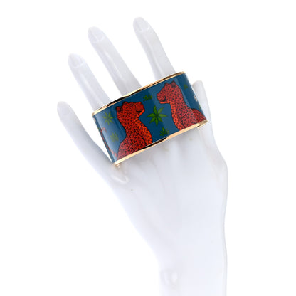 Hermes Enamel Printed Les Leopards Extra Wide Bracelet 70 Folk 2 of 6