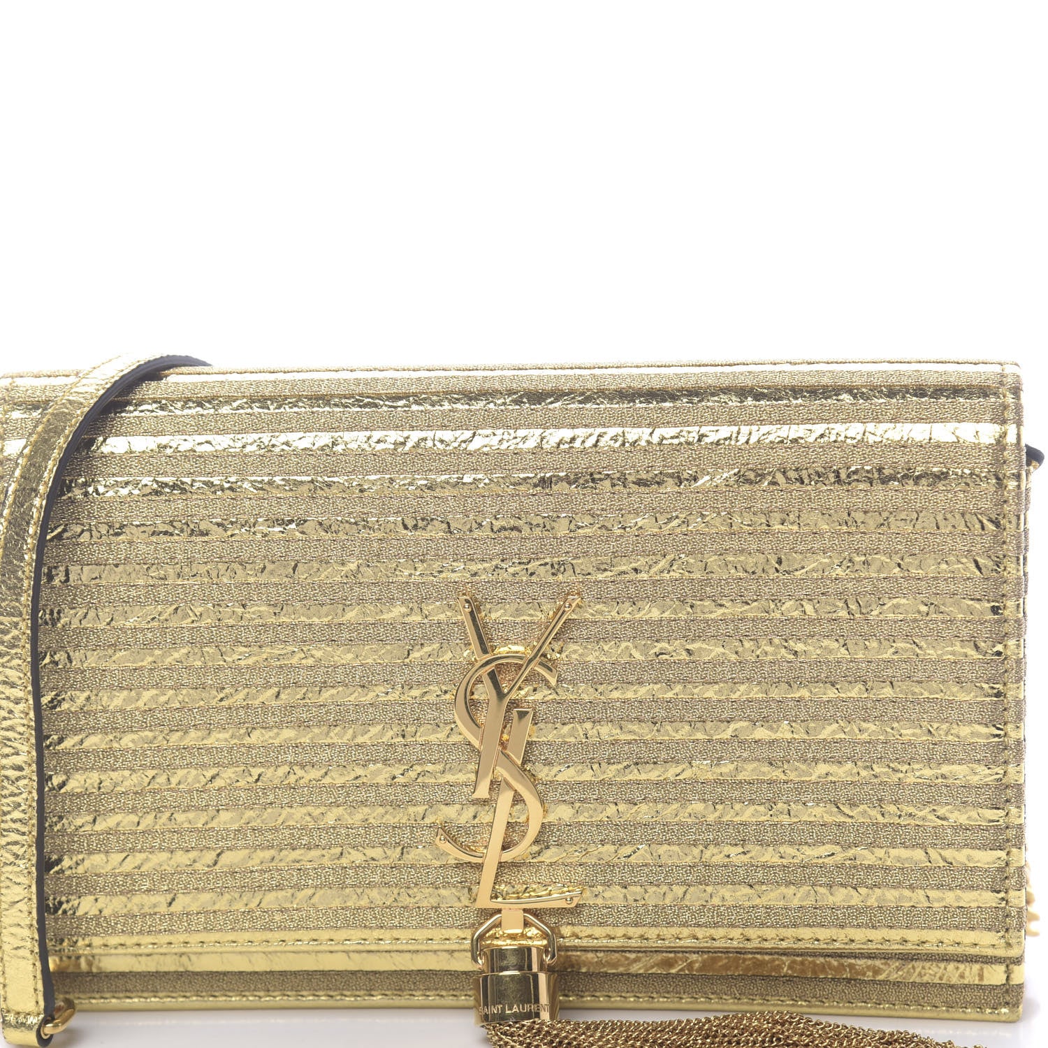 Saint Laurent Metallic Goatskin Lambskin Classic Monogram Kate Tassel Chain Wallet Gold 10 of 10