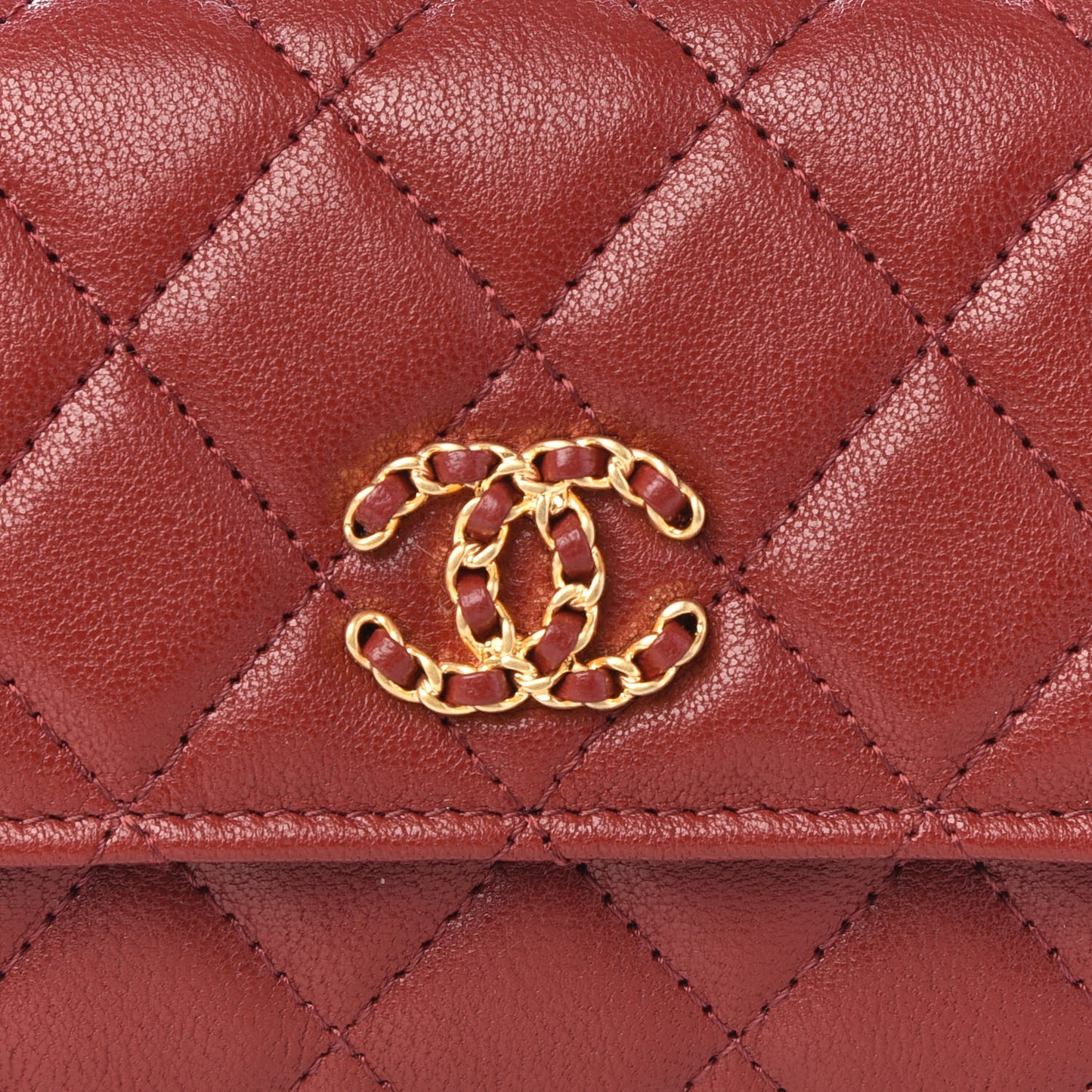 Lambskin Quilted Medium 19 Flap Wallet Burgundy