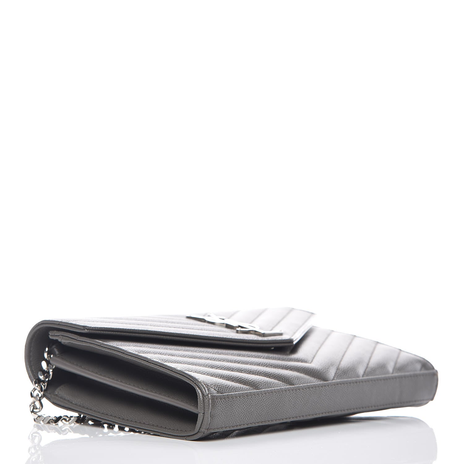 Saint Laurent Grain De Poudre Matelasse Chevron Monogram Chain Wallet Earth 4 of 9
