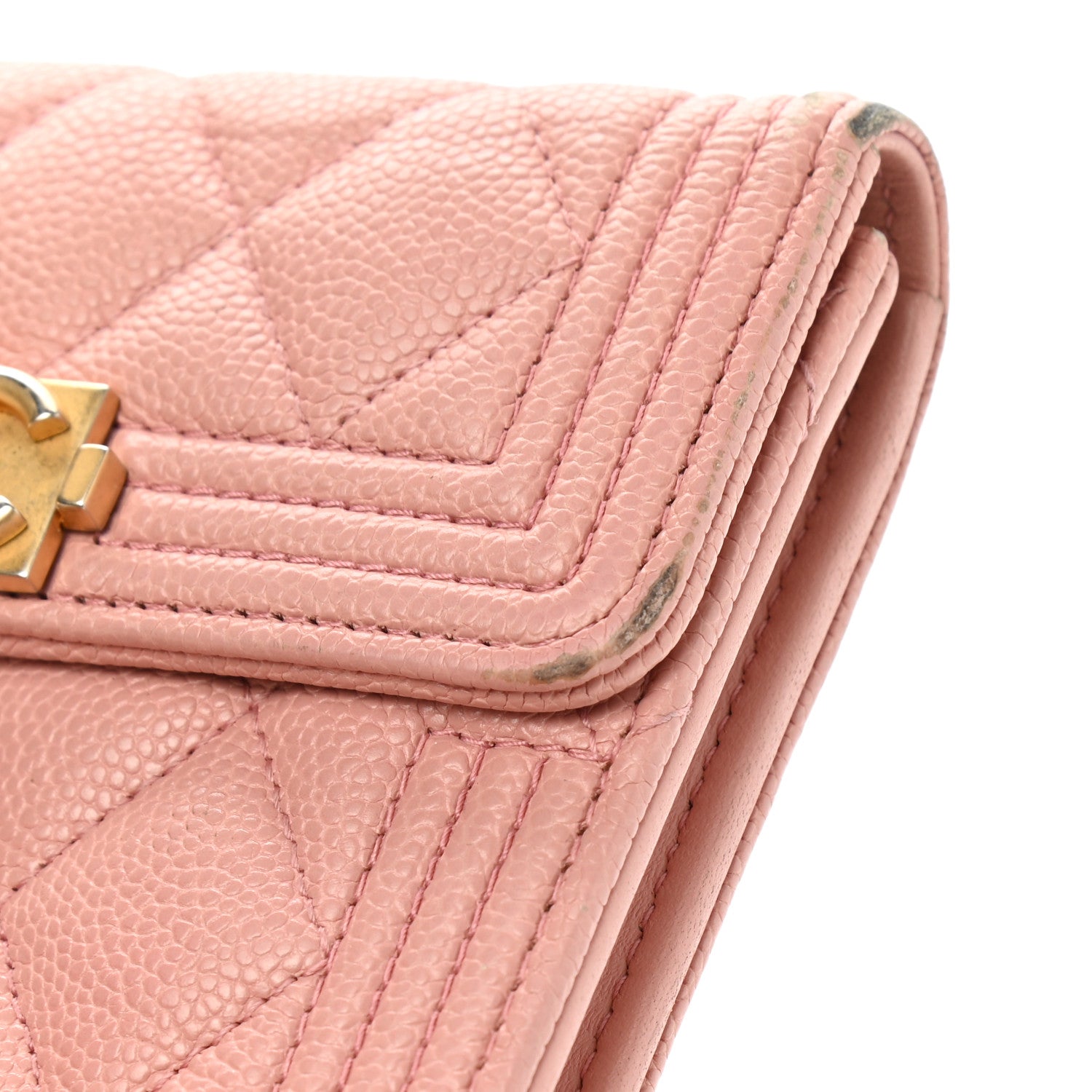 Chanel Caviar Quilted Boy Compact Wallet Pink 12 of 14
