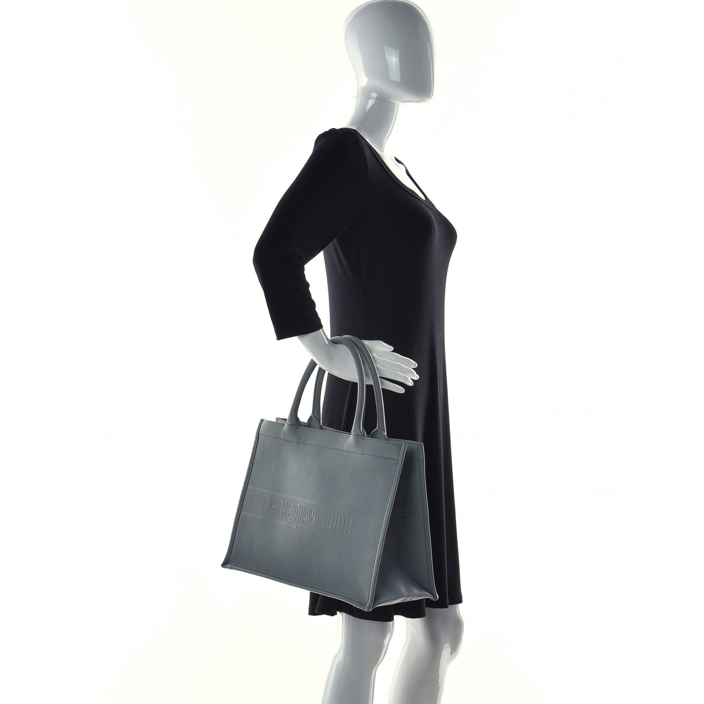 Calfskin Embossed Medium Book Tote Grey