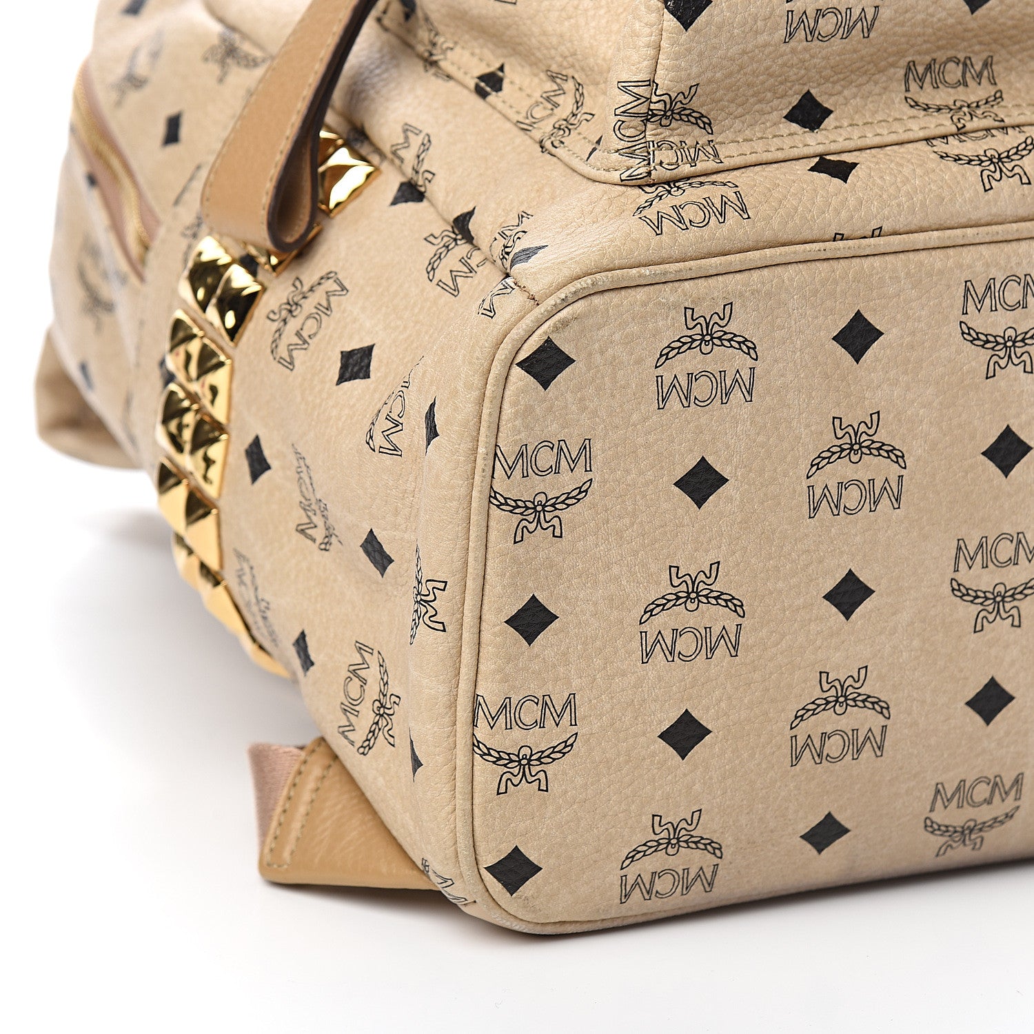 MCM Visetos Medium Side Stud Stark Backpack Beige 7 of 9