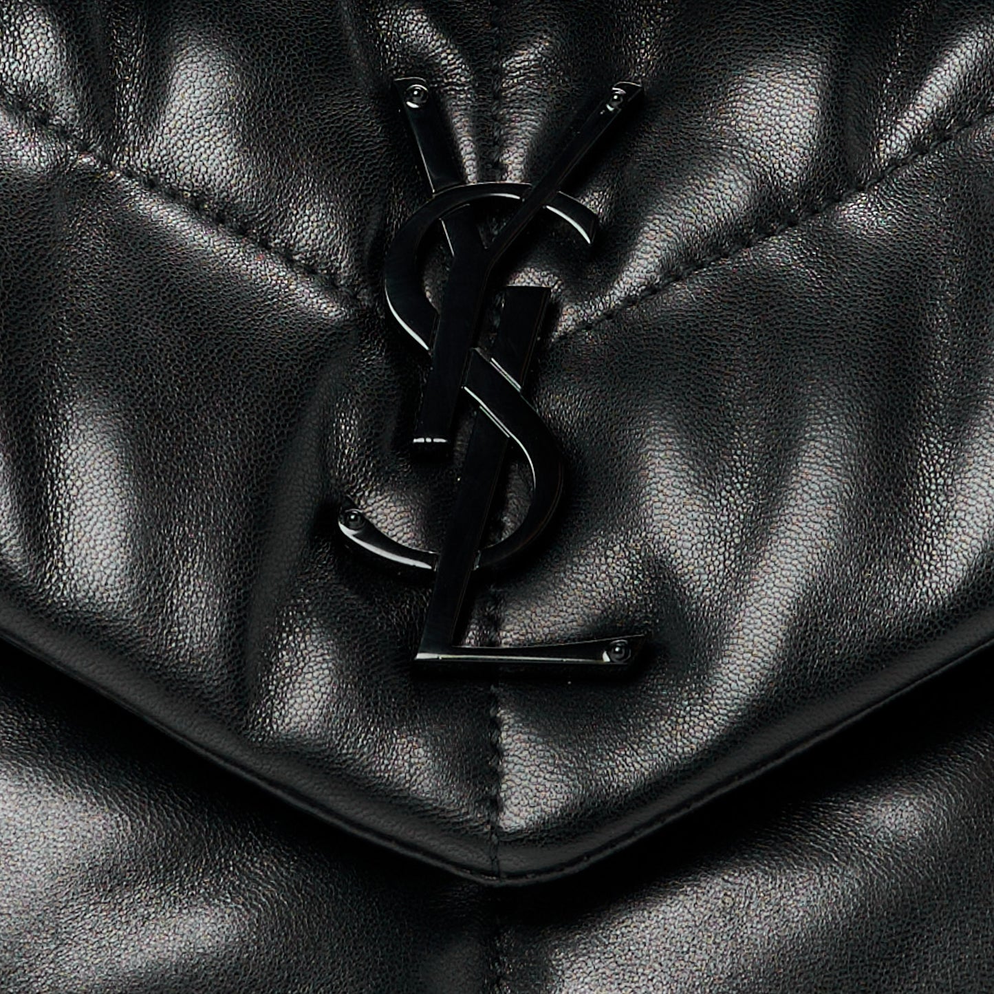 Lambskin Quilted Monogram Monochrome Small Loulou Puffer Chain Satchel Black