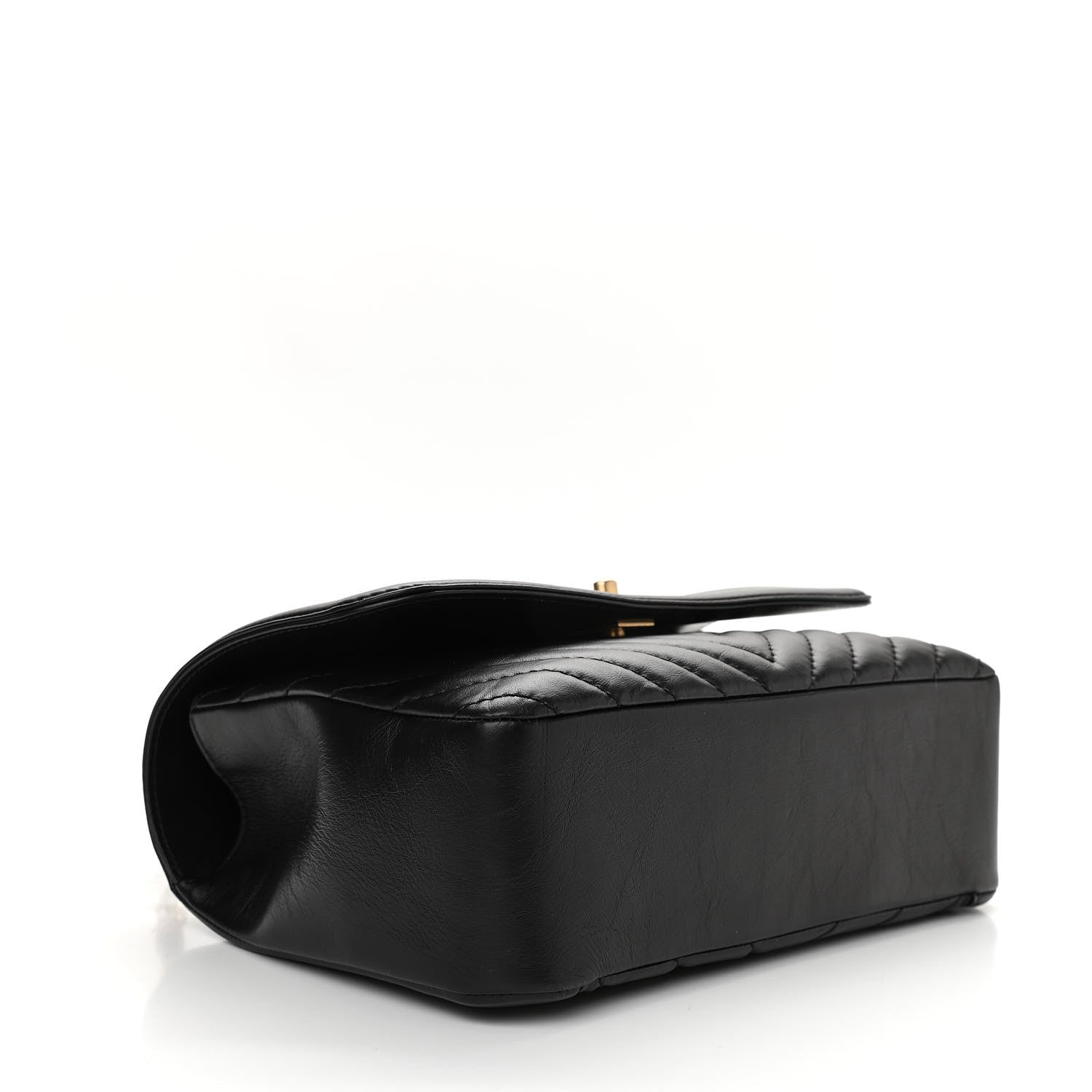 Chanel Calfskin Chevron Quilted Top Handle Flap Black 4 of 12