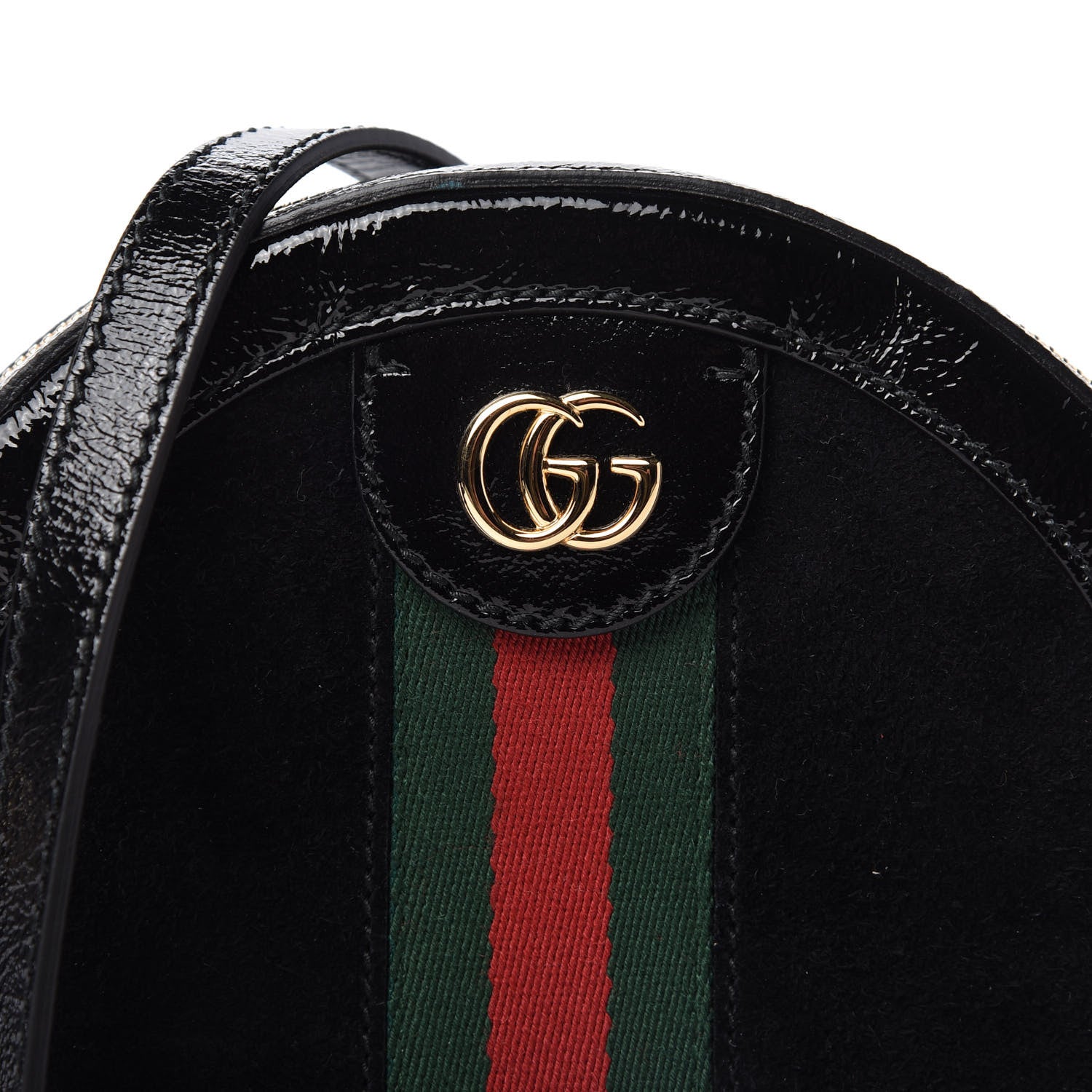 Gucci Suede Patent Web Mini Ophidia Round Shoulder Bag Black 10 of 10