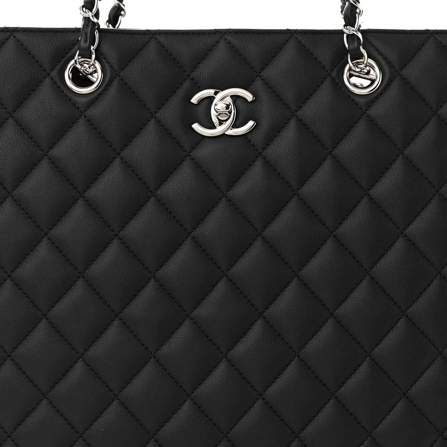 Calfskin Quilted Large Classic Shopping Tote Black