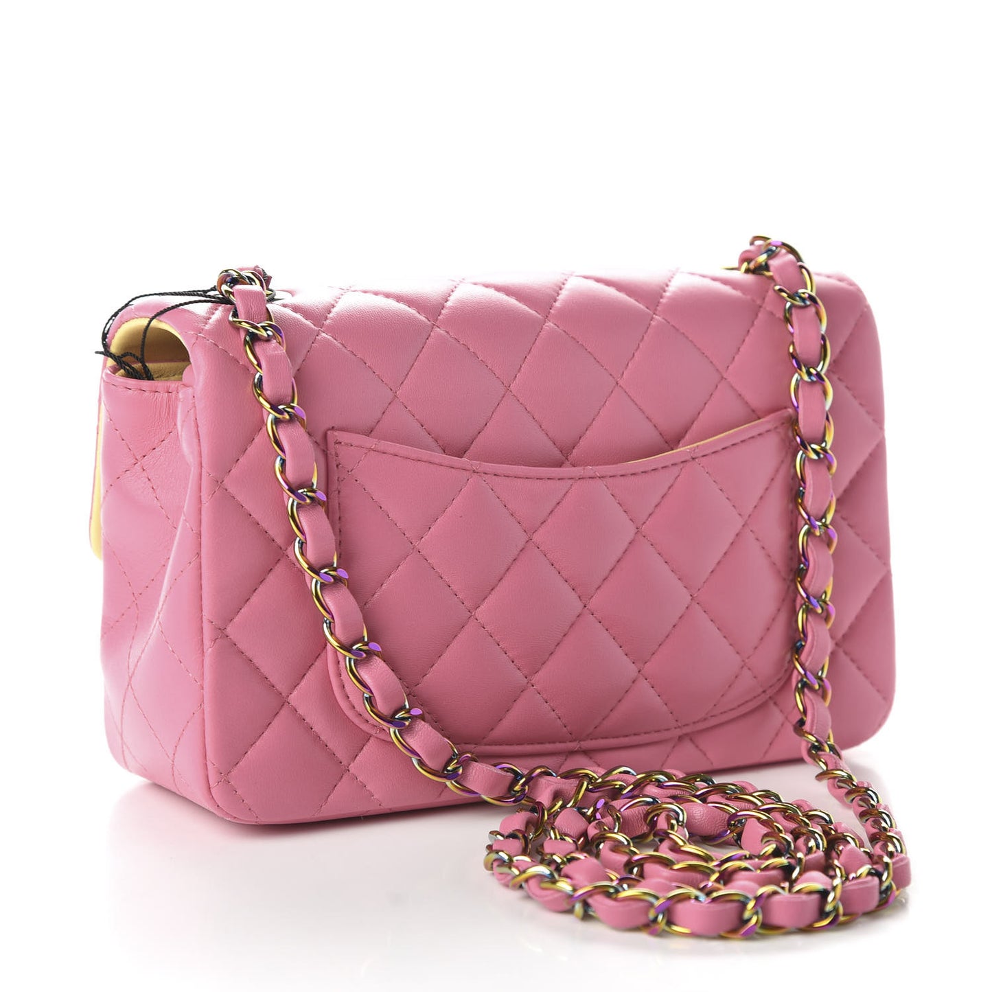 Lambskin Quilted Mini Rectangular Flap Pink Yellow