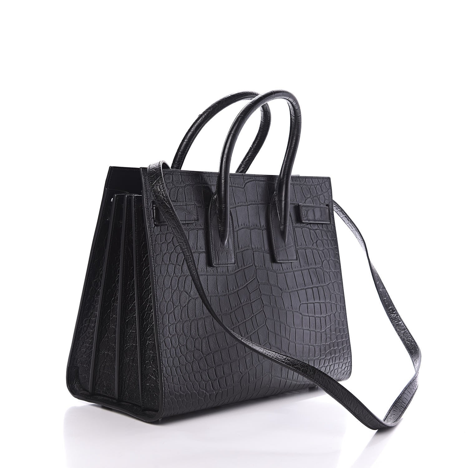 Saint Laurent Calfskin Crocodile Embossed Small Sac de Jour Black 3 of 10