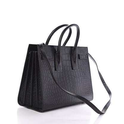 Saint Laurent Calfskin Crocodile Embossed Small Sac de Jour Black 3 of 10