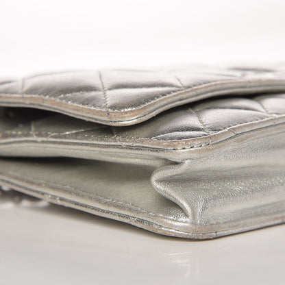 Chanel Metallic Lambskin Wallet On Chain WOC Silver 10 of 14