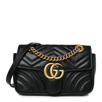 Gucci Calfskin Matelasse Mini GG Marmont Shoulder Bag Black 1 of 10
