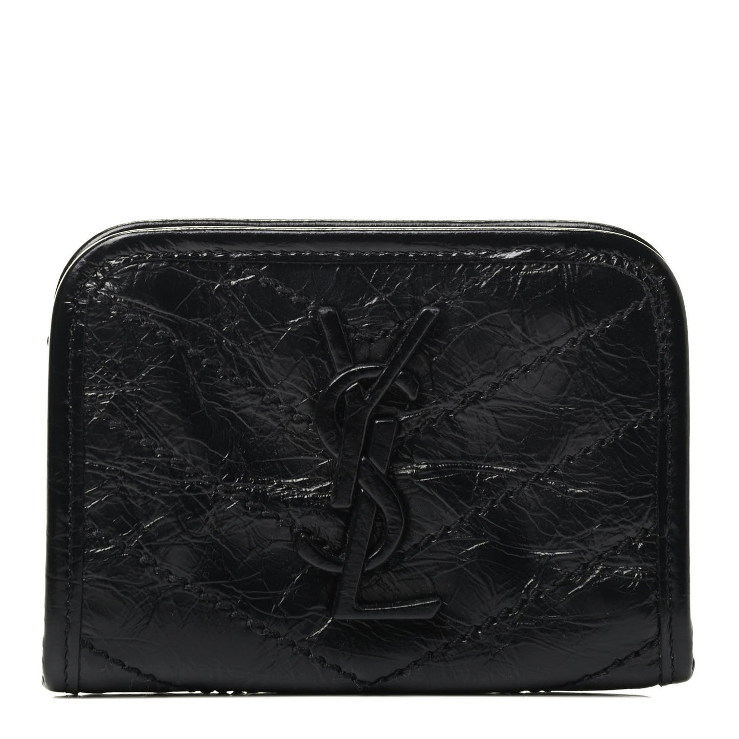 Crinkled Calfskin Matelasse Monogram Niki Card Holder Black