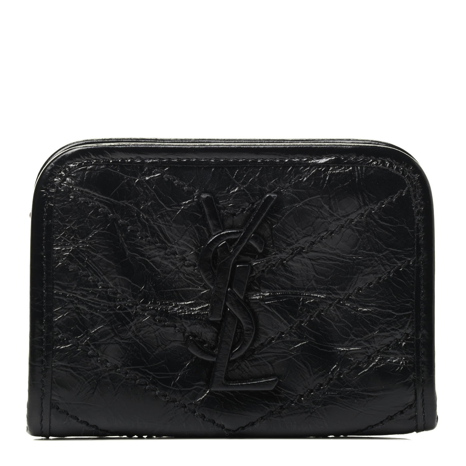 Saint Laurent Crinkled Calfskin Matelasse Monogram Niki Card Holder Black 1 of 3