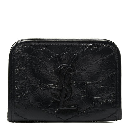 Saint Laurent Crinkled Calfskin Matelasse Monogram Niki Card Holder Black 1 of 3