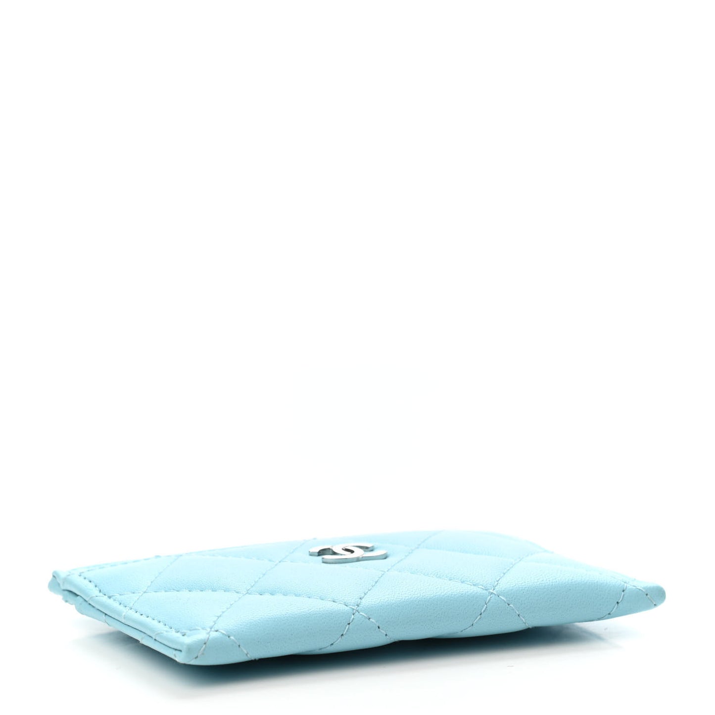Lambskin Quilted Card Holder Light Blue