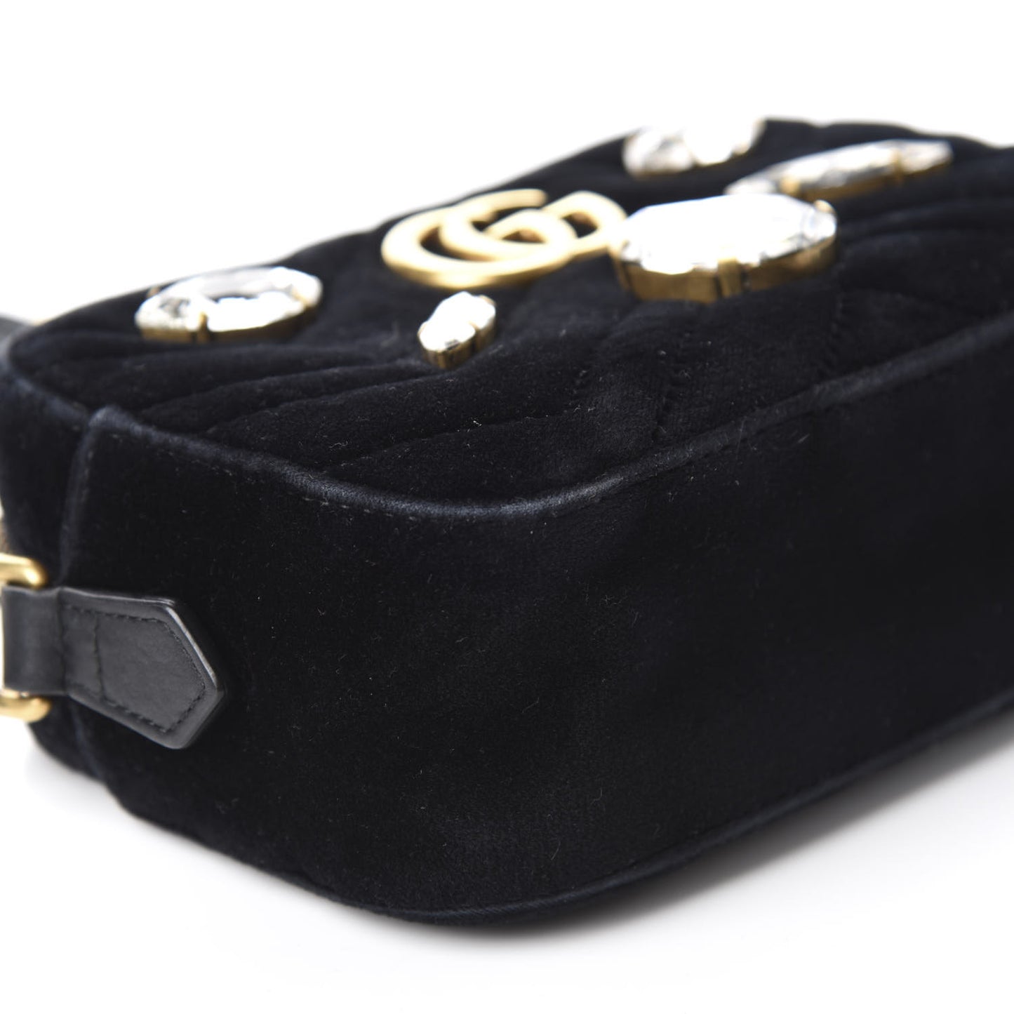 Velvet Matelasse Marquise Crystals Mini GG Marmont Chain Shoulder Bag Black