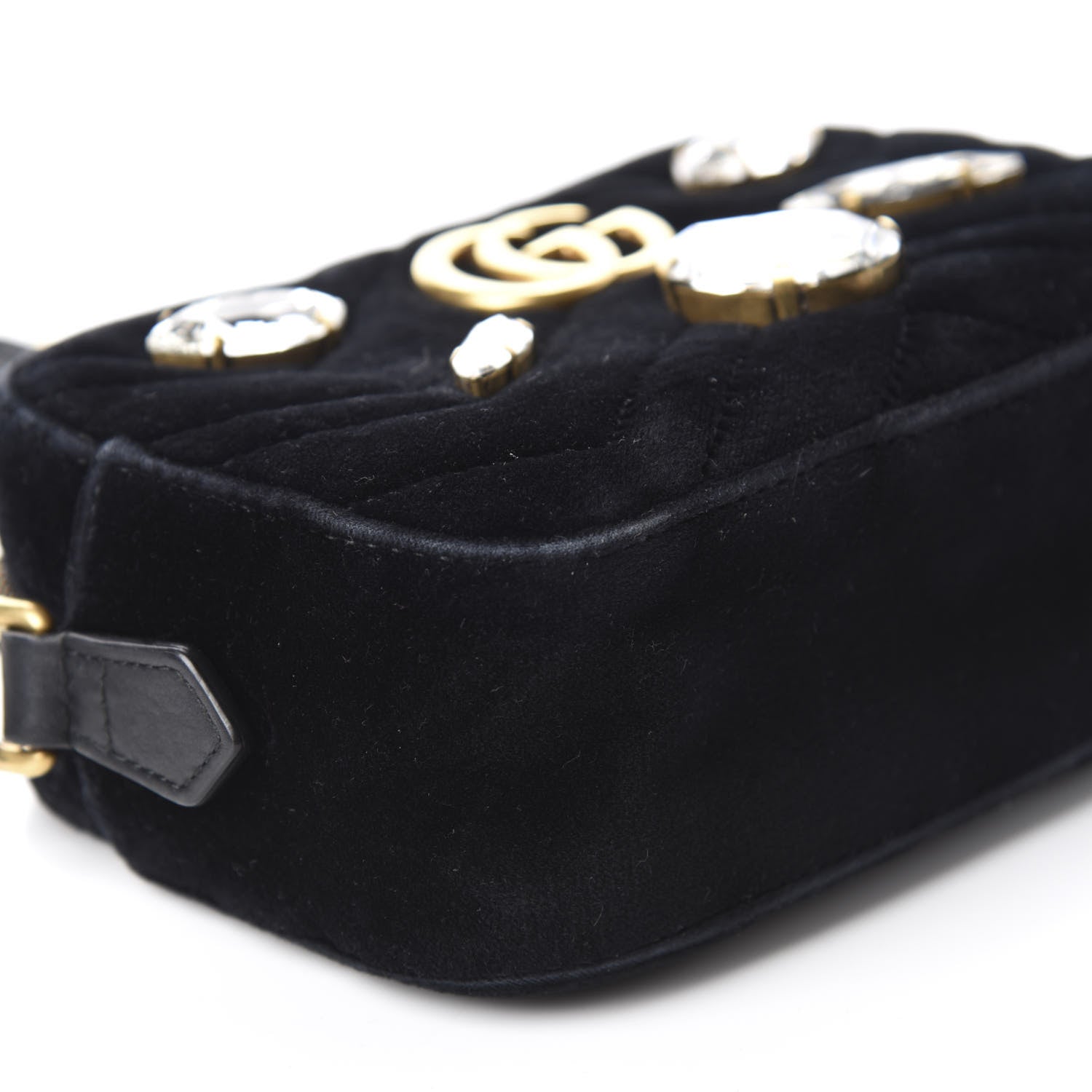 Gucci Velvet Matelasse Marquise Crystals Mini GG Marmont Chain Shoulder Bag Black 6 of 14