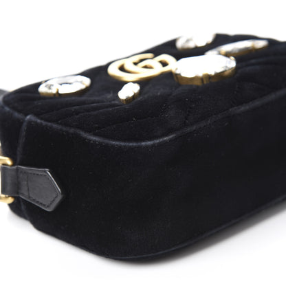 Gucci Velvet Matelasse Marquise Crystals Mini GG Marmont Chain Shoulder Bag Black 6 of 14
