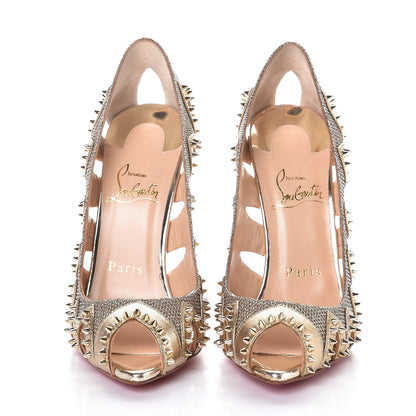 Christian Louboutin Glitter Silk Nappa Spiked Circus City 120 Pumps 36.5 Gold 2 of 7