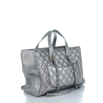 Chanel Metallic Grained Calfskin Quilted Large Casual Pocket Tote Silver 3 of 9