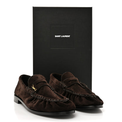 Saint Laurent Suede Le Loafer Penny Slippers 38.5 Dark Chocolate 9 of 9