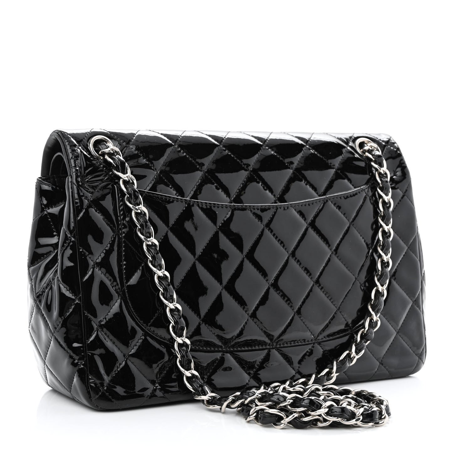 Patent Quilted Jumbo Double Flap Black
