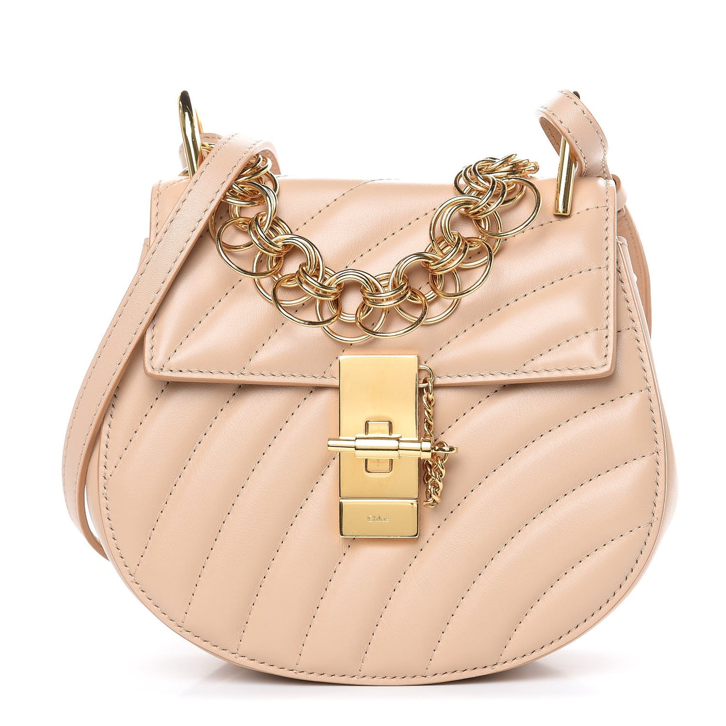 Calfskin Quilted Mini Drew Bijou Shoulder Bag Pearl Beige