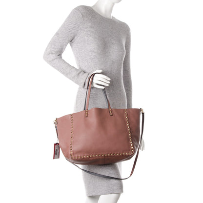 Valentino Garavani Grained Calfskin Medium Rockstud Reversible Tote Dark Rose Grey 2 of 8